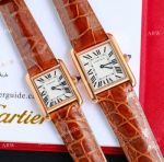 Swiss Quartz Cartier new Tank Must watches Couple Rose Gold Red Leather Strap
